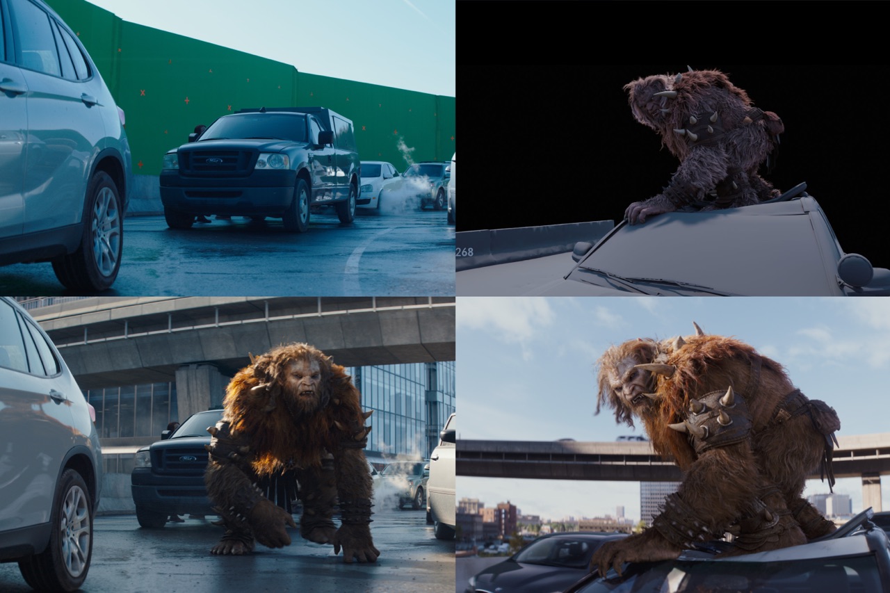 Beast Man was fully CG (and the plates shot at a former RAF runway)